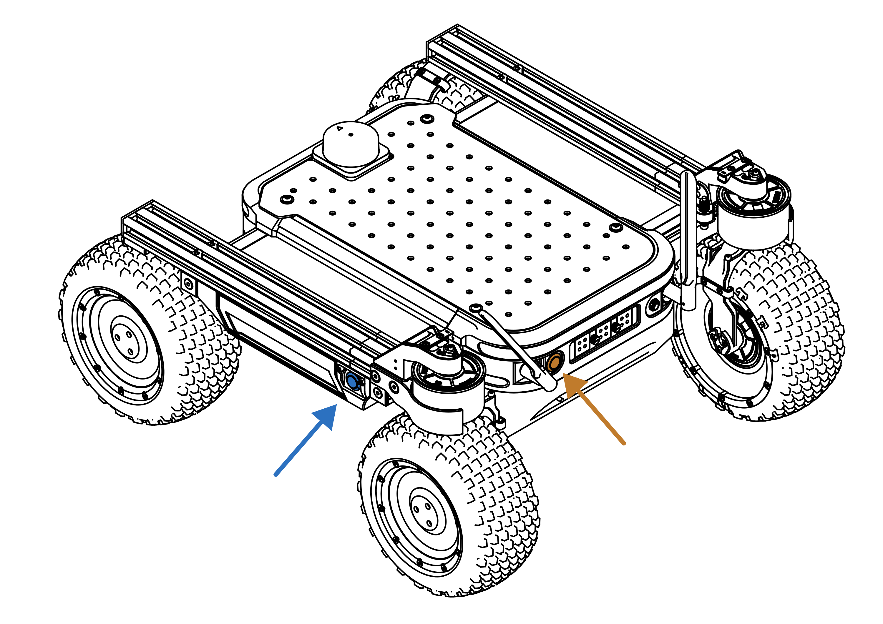 Diagram with arrows pointing to the buttons of Raph Rover, showing power and multifunctional buttons
